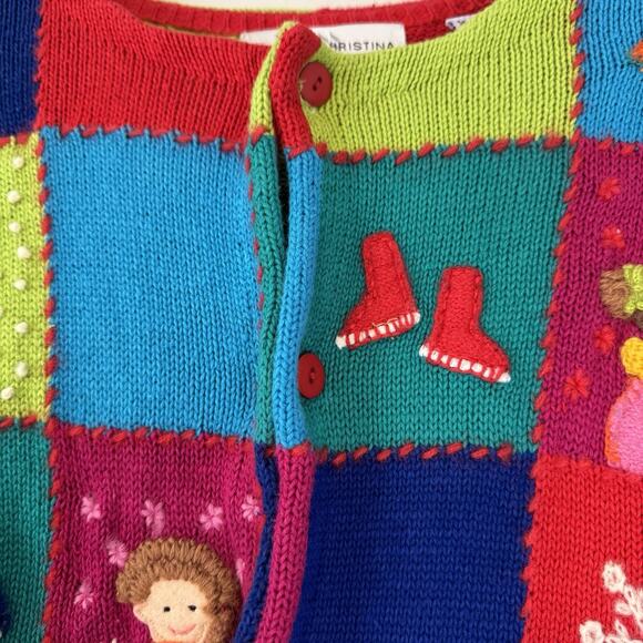 Marisa Christina Christmas Sweater 2000 Women's XL Winter Dolls Colorful Squares - Picture 4 of 11